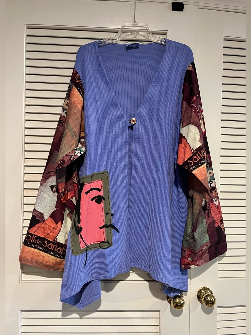 AHNI Wearable Art Mixed-Print Cardigan with Graphic Sleeves